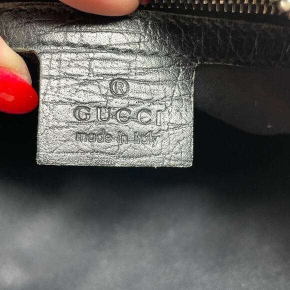 Gucci Horsebit GG Monogram Shoulder Hobo Zip Bag Canvas Leather Black Silver - Picture 15 of 16